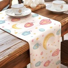 1/4 件斋月吉祥可爱卡通桌旗和餐垫套装、开斋节节日桌饰纺织旗帜、斋月装饰品、礼物、桌旗和餐垫套装适合室内外庆祝活动、季节性派对配件、厨房和餐桌装饰、派对餐桌装饰、居家房间装饰桌旗、餐厅装饰桌布