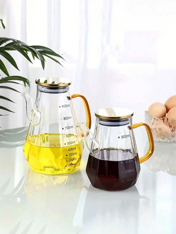1pc Creative Diamond-Shaped Dual-Use Glass Sauce/Oil Bottle, Capacity: 500ml/700ml/900ml, Hand Wash Only, No PVC, No Pattern