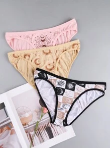 6 piezas Bragas de talla grande para mujer de talle bajo con estampado de sol, luna y estrellas, sexy y de moda, con estiramiento y elevación, suaves y cómodas, aptas para uso diario