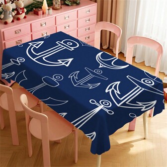 Mantel elegante de poliéster con estampado de ancla - impermeable y resistente al aceite, adecuado para mesa de comedor, mesa de café, escritorio de oficina y cubiertas de tocador - opción ideal para fiestas, bodas y festividades
