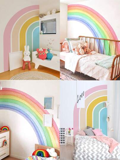 Rainbow Design Wall Sticker, Colorful Self Adhesive Wall Art Decal For Home Decor, Stickers, Wall Decal, Vinyl Decal For Home Decorations, Spring Decoration Items Refresh Your Home, Festival Decoration Stickers Gifts Birthday Graduation