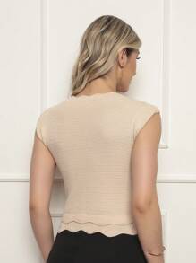 ONLYONE - JAPANESE MODAL SLEEVE CROPPED TOP WITH WAVE DETAIL HEM -  FIMINAS TOPS KNIT TOPS - Light Beige - View 2
