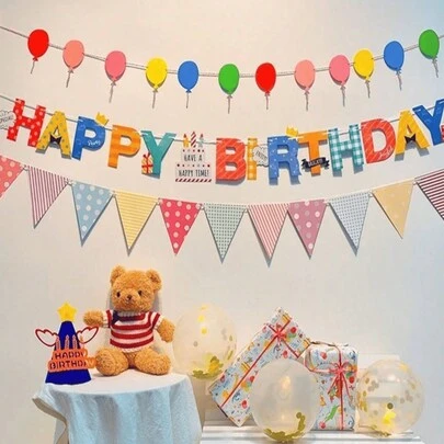 3 件装彩色生日拉旗，场景装饰，生日快乐横幅，适用于一周岁生日、性别揭晓派对、庆祝派对、装饰横幅