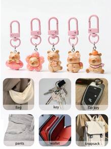 1PC/5PCS/10PCS Capybaras Key Rings Multifunctional Resin Accessory Cartoon Capybaras Bag Pendant, Cute Keychain, Animal Keychain, Car Keychains, Keyrings, Keychain Accessories, Matching Keychains, Key Chain Accessories Suitable For Gifts, Wallets, Earphone Case - Multicolor - View 11
