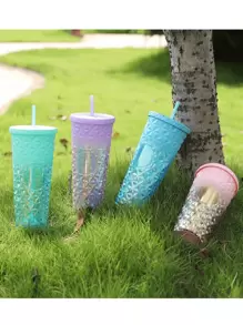 1 pièce Grand Tumbler Ananas Capacité Avec Paille, Tasse Plastique Créative Avec Strass, Tasse À Eau Portable Haute Qualité, Idéal Pour Les Fêtes D'été, Thème Fruit Tropical Fête De Plage