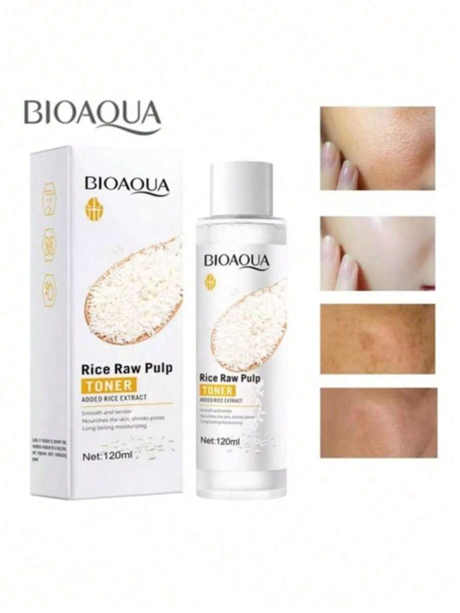 Toner o Tonico Facial De Arroz Bioaqua Hidratante Blanqueador Antiacne 120ml. Tonico Para el Rostro, Aclara y Cierra los Poros de la Piel, Tonico Arroz Bioaqua Esencia Toner Arroz Bioaqua, Hidrata, Nutre, Para Piel Seca, Grasa y Sensible. Con Pulpa de Arroz, Antienvejecimiento, Ilumina la Piel, Mejora la Línea Fina, Esencia Luminosa nutritiva.