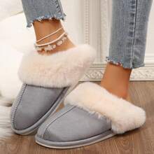 Women's Cozy Memory Foam Slippers,Fuzzy Wool-Like Plush Fleece Lined House Slippers Indoor Outdoor Slippers With Anti-Skid Rubber Sole - 灰色 - 查看 6