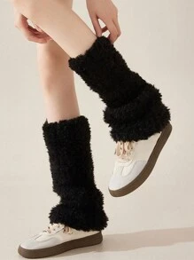 Bộ bao chân bằng lông lạc đà dày màu trơn, mũ mùa đông đan đơn giản và hợp thời trang, ấm áp và thoải mái cho phụ nữ đội vào mùa đông - Không khuôn - Xem 7