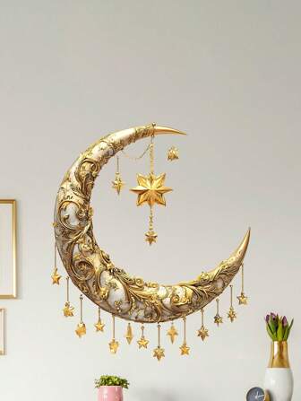1 Piece Set Of Moon And Star Wall Decoration Wall Stickers, Waterproof Material, Used For Beautifying Decoration Wall Stickers In Living Rooms, Bedrooms, Study Rooms, Dining Rooms, And Other Holiday Parties, Ramadan,Ramadan Decor,Eid Mubarak