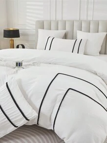 3pcs Polyester Washable Dimple Black Duvet Cover Set, 1 Duvet Cover & 2 Pillow Shams
