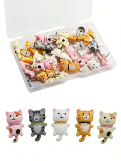 30 piezas de chinchetas con forma de gato, chinchetas decorativas con gatitos y flores, chinchetas con diseños de animales lindos para tableros de corcho, paneles de boletín, paredes con fotos y mapas, para volver a la escuela