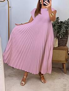 Vestido largo casual de cuello redondo de unicolor para mujer, para uso diario