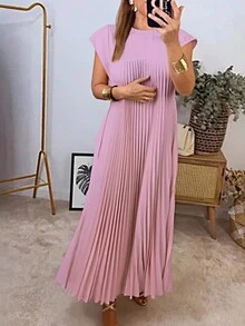 Vestido largo casual de cuello redondo de unicolor para mujer, para uso diario