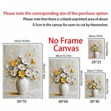 1pc Elegant White & Yellow Floral Canvas Art - 3D Embossed Flower Oil Painting, Framed Wall Decor For Living Room, Bedroom, Office, And More - Perfect Gift For Holidays,Wall Art,Poster Gifts Birthday Graduation