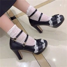Mary Janes For Women Platform Heels Bow Kawaii Shoes Vintage Dress Pumps - màu đen - Xem 2