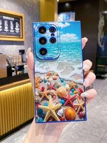 1pc Starfish Beach Shockproof Phone Case Compatible With Iphone/Compatible With Galaxy/Compatible With Infinix/Compatible With Redmi/Compatible With OPPO/Compatible With VIVO/Compatible With Realme,International Version, Not The Domestic Version - Blue - View 5