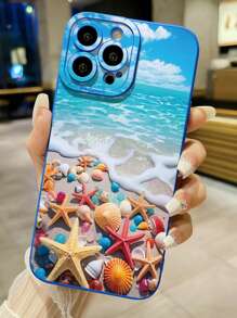 1pc Starfish Beach Shockproof Phone Case Compatible With Iphone/Compatible With Galaxy/Compatible With Infinix/Compatible With Redmi/Compatible With OPPO/Compatible With VIVO/Compatible With Realme,International Version, Not The Domestic Version - Blue - View 1