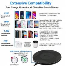 Chargeur sans fil rapide, Bloc de charge sans fil 15W max compatible avec 16/15/14/13/12/SE/11/11 Pro/XS Max/XR/X/8, compatible avec ; Tapis de charge sans fil compatible avec Samsung Galaxy S23/S22/Note, convient pour le bureau, la chambre d'étudiant et la maison