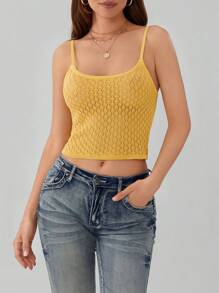 Women Summer Crop Camisole Casual Solid Color Backless Spaghetti Strap Tank Tops Sleeveless T-Shirt For Club Streetwear - 黃色 - 查看 3