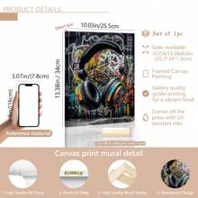 1 tấm tranh tường Graffiti, áp phích tai nghe DJ trừu tượng đô thị, tranh trang trí tường nhạc Graffiti cổ điển, nghệ thuật Pop kỹ thuật số đường phố hiện đại, trang trí phòng ngủ cho nam thanh thiếu niên chơi game khung gỗ - áp phích dày 1,5cm, nghệ thuật treo tường, vật dụng trang trí phòng - Nhiều màu - Xem 15