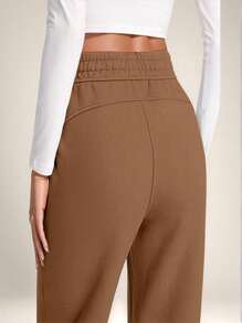 1 Piece Women's Wide-Leg Straight-Leg Sweatpants Khaki - 100% Polyester, Comfortable And Casual, With Pockets And Drawstrings, Suitable For Outdoor And Sports, Can Be Worn In All Seasons - Khaki - View 4