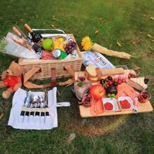 Hap Tim Wicker Picnic Basket For 4 With Mini Folding Wine Picnic Table & Large Insulated Cooler Bag & Cutlery Service Kits For 4 Person, Couples Gifts, Wedding Gifts (Y2307-4-CM) - 4 Person - View 2