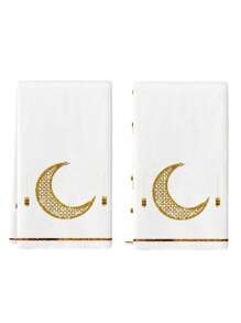 2 Pcs Gold Star And Moon Castle Ramadan Kitchen Towels Dish Towels Seasonal Festival Lantern Decorative Hand Towels - White - View 4