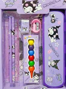 Sanrio Set di cancelleria Sanrio Kuromi, comprende astuccio, pastelli a cera, matite, ottimo regalo per studenti e ufficio, incentivo per l'apprendimento domestico
