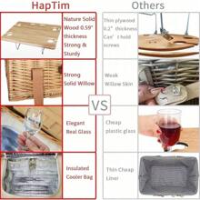 Hap Tim Wicker Picnic Basket For 4 With Mini Folding Wine Picnic Table & Large Insulated Cooler Bag & Cutlery Service Kits For 4 Person, Couples Gifts, Wedding Gifts (Y2307-4-CM) - 4 Person - View 5