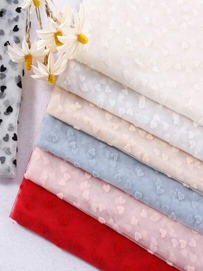 1pc Heart Embroidery Flocked Mesh, Soft & Breathable DIY Dress Heart Flocked Soft Mesh