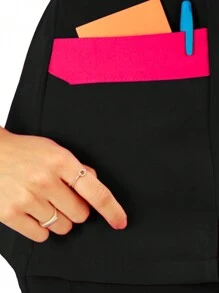 U4U Uniforms Women's Filipina V-Neck Crossover With Elastic Back - Black With Fuchsia - View 8