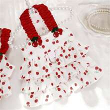 Dog Dresses For Small Dogs Girl Summer Puppy Clothes Outfit Apparel Female Cute Cat Skirt Cherry Print Ruffles Pet Dress