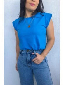 Stylish And Comfortable 100% Cotton Muscle Tee Style Blouse - 藍色 - 查看 2