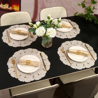 1 件/4 件/6 件圆形银杏叶形 PVC 隔热垫，可洗防滑餐垫，适用于酒店餐厅桌面装饰