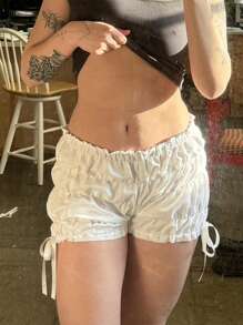 Women's Pajama Shorts Lace Trim Plaid Elastic Waist Comfy Sleep Shorts Summer Casual Pajama Bottoms