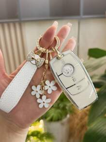 TTOBS 1pc Elegant Leather String Car Key Chain With Lovely Flower Shape Pendant - , Fashionable And Multifunctional Women's Keychain - Available In Multiple Colors, A Perfect Car Owner Accessory And Fashionable Gift Idea