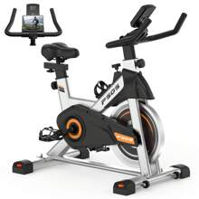 Bicicleta estática, bicicletas estacionarias para gimnasio en casa, bicicleta de entrenamiento con transmisión por correa, bicicleta de ciclismo indoor con pantalla digital y cojín de asiento cómodo, color negro