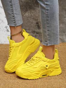 2024 New Women Sports Shoes Thick Bottom Chunky Sneakers, All Season, Purple Elevated Breathable Mesh Contrast Casual Shoes