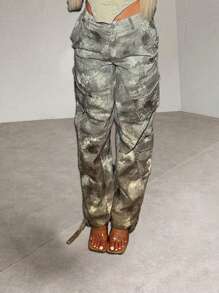 Women's Y2K Street Style Flap Pocket Camo Cargo Pants With Drawstring Ankle Drawstring Hems,Outdoor Clothing - Green - View 6