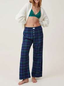 Pantalones de pijama cómodos para mujeres Pantalones de salón de cintura elástica de impresión de raya para estiramiento del sueño Pj para ropa de dormir - Azul Marino - Ver 3