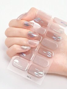 4 件套优雅温和美甲贴纸，全指甲光泽抛光贴花，可拆卸自粘指甲贴 - 彩色 - 查看 6