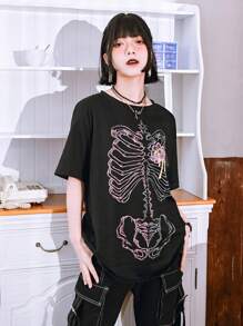 Grunge T Shirts Women Teen Girl Y2k Aesthetic Vintage Graphic Short Sleeve Baggy Top Emo Gothic Punk Oversized Tees - White - View 2