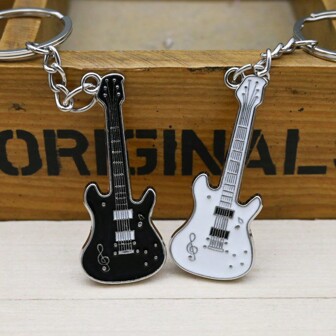 经典黑白优雅吉他吊饰、迷你原声/电吉他钥匙扣礼物、节日礼物