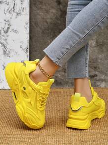 2024 New Women Sports Shoes Thick Bottom Chunky Sneakers, All Season, Purple Elevated Breathable Mesh Contrast Casual Shoes