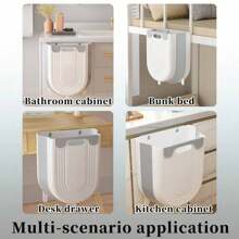 1pc Hanging Folding Mini Trash Can For Kitchen Cabinet Door, Wall Mounted Food Waste Bin Container, Garbage Bag Holder For Bathroom Kitchen Cabinet Desk Drawer Bedroom