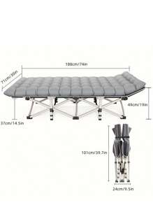 1pc Portable Folding Bed - Heavy Duty Dual Sided Mattress, Camping Bed, Easy To Assemble, Includes Carry Bag, Gray, Space Saving, Comfortable Sleeping Solution For Indoor/ Outdoor Use,Valentine's Day Gift