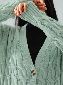 Female Cardigan, Solid Color Long Sleeve Sweater Knitted Coat With Pockets For Spring Fall, S/M/L - Light Green - View 6