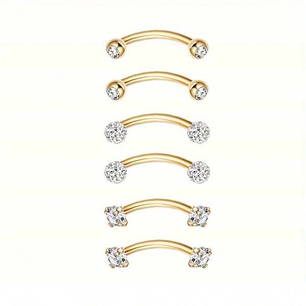 SENLANSP 6 قطع من حلقات الأنف والشفة والحاجب متعددة الوظائف من الفولاذ المقاوم للصدأ المرصعة بالكريستال الزركوني، مجوهرات لثقب الجسم غير مسببة للحساسية