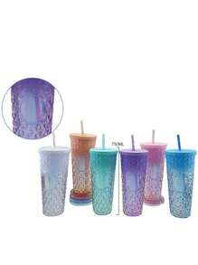 1 pièce Grand Tumbler Ananas Capacité Avec Paille, Tasse Plastique Créative Avec Strass, Tasse À Eau Portable Haute Qualité, Idéal Pour Les Fêtes D'été, Thème Fruit Tropical Fête De Plage
