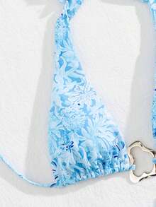 全新柔软印花银环系带吊带优雅派对比基尼套装，夏季海滩时尚女士泳装